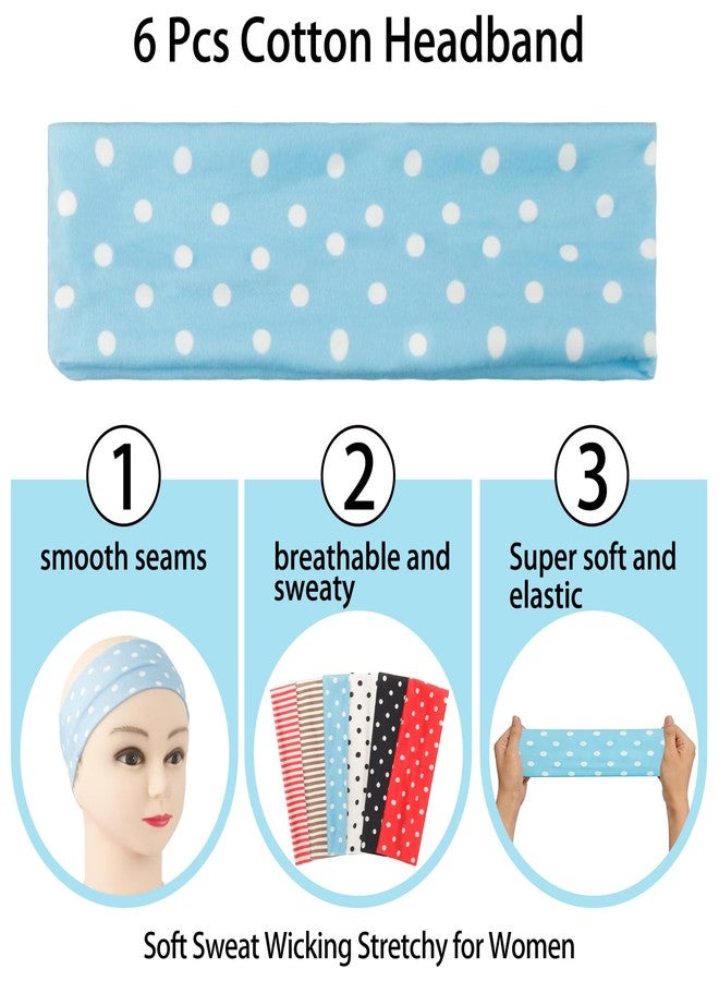 Fecawd 6PCS Headbands for Women Non Slip Elastic Sweat Hairbands Fashion Sports Hair Bands Soft Cloth Fabric Stretchy Headband for Workout Yoga Running (Dot) - Image 3